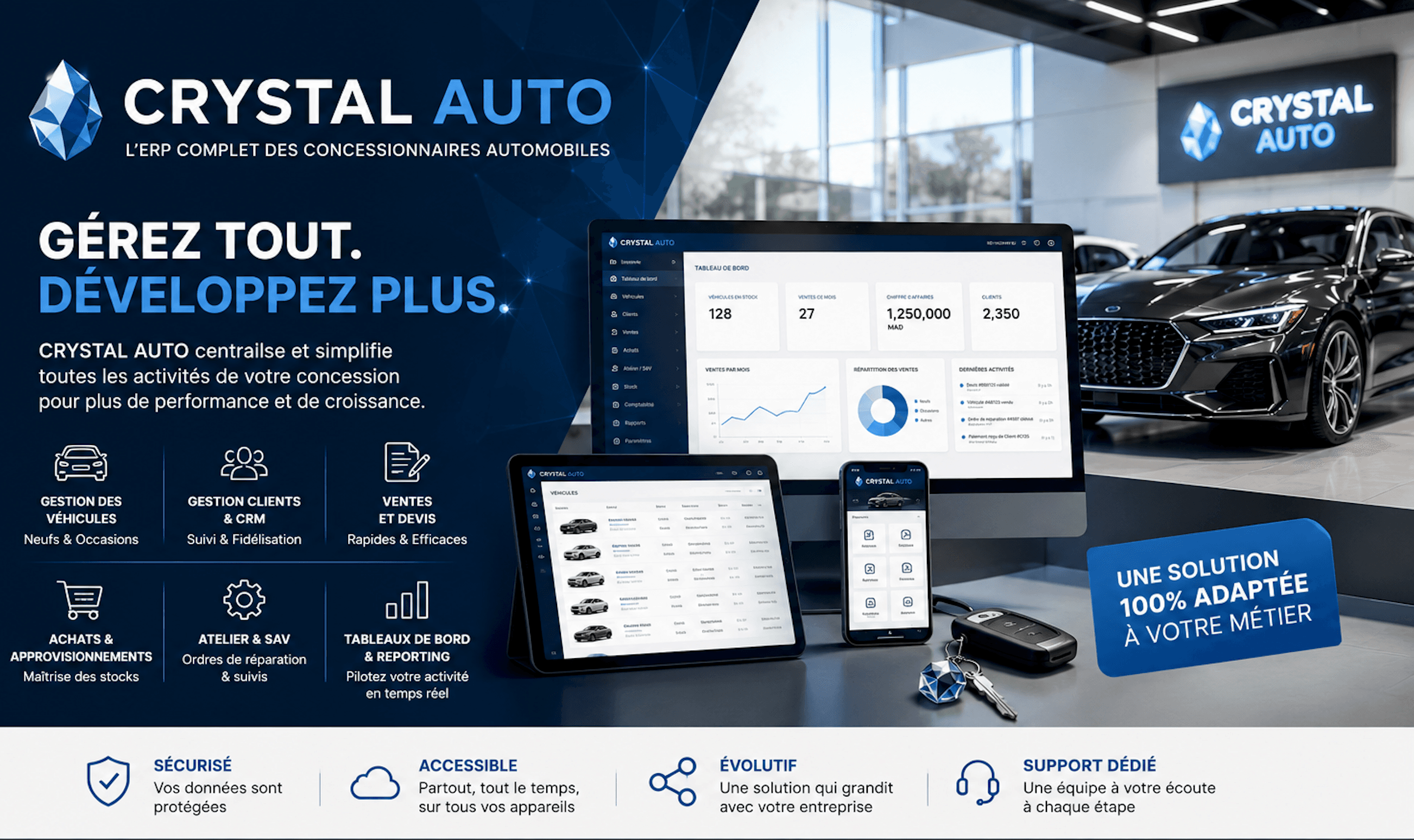 Crystal Auto — Gérez tout, développez plus. L'ERP complet des concessionnaires automobiles